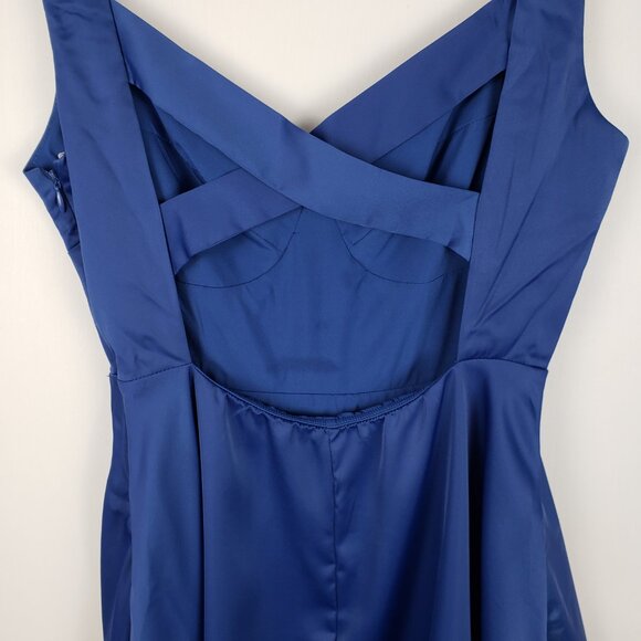Lulus Positively Flirty Dress NWT Blue Satin Bustier Skater Pockets Size Small - Picture 6 of 14